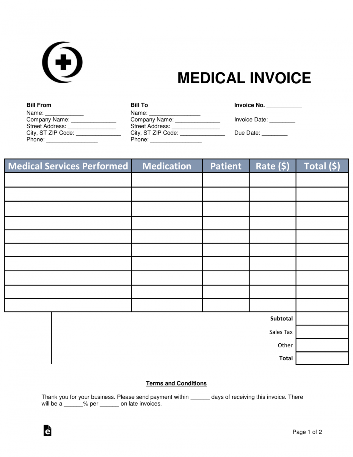 Editable Free Medical Invoice Template Word Pdf Eforms Free Medical 