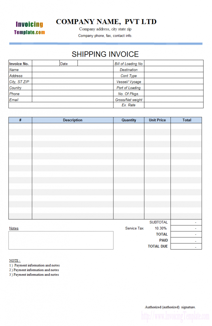 Shipping Company Receipt Template