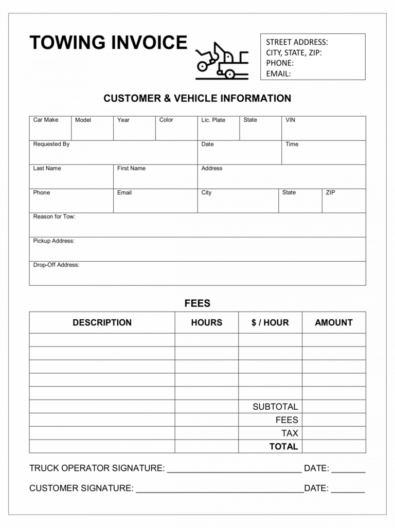 Free Custom Towing Service Receipts Printing Ezeeprinting Car Towing