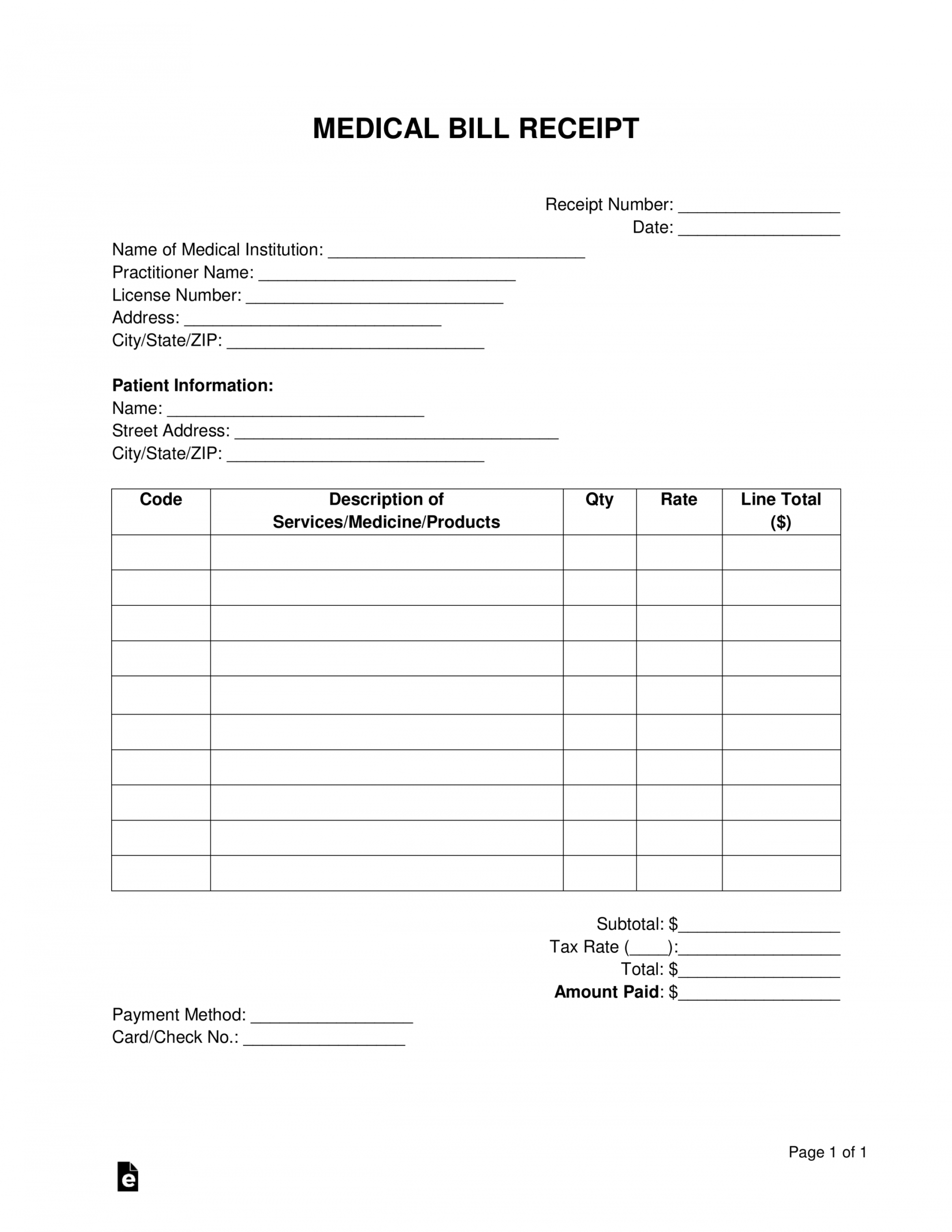Medical Itemized Receipt Template