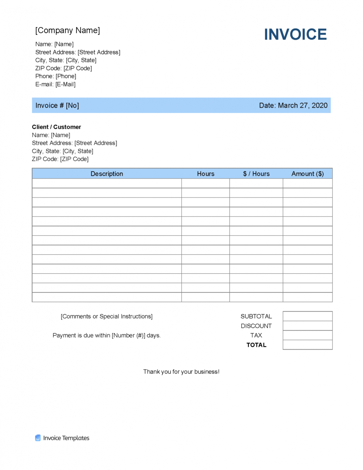 Printable Free Invoice Template Excel