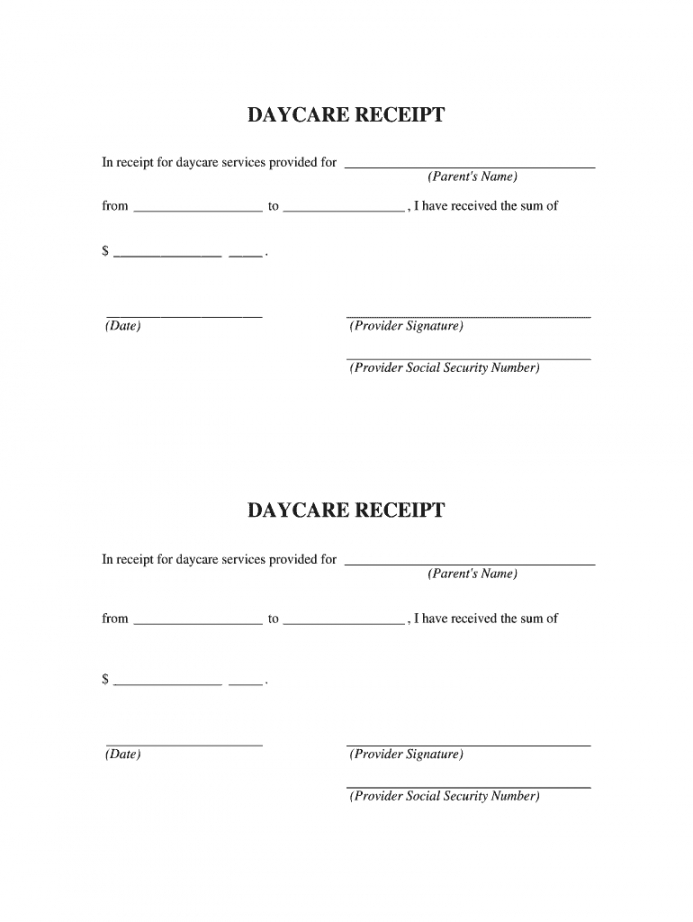 Child Care Receipt Template Excel