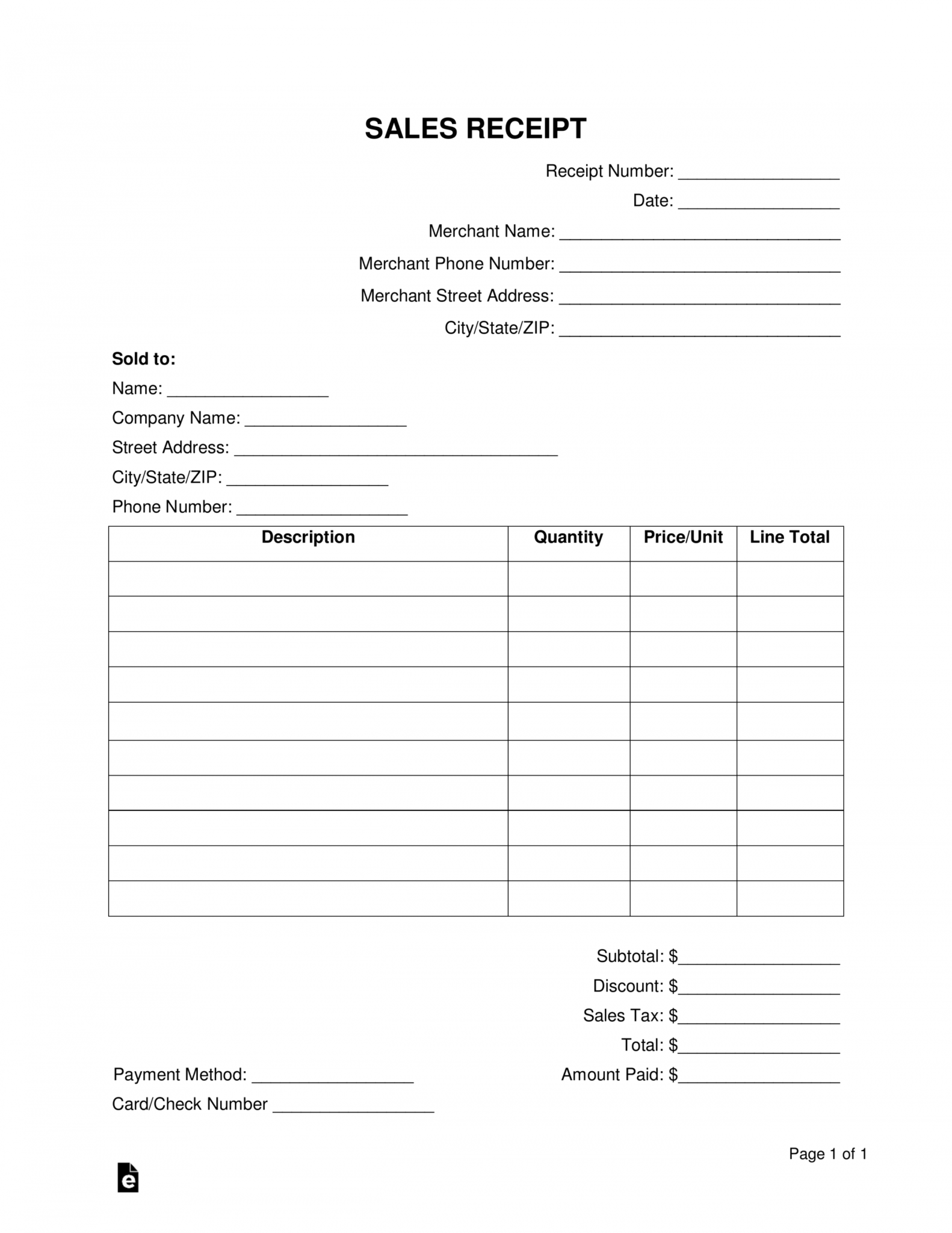 Printable Free Sales Receipt Template Word Pdf Eforms Free Merchandise 