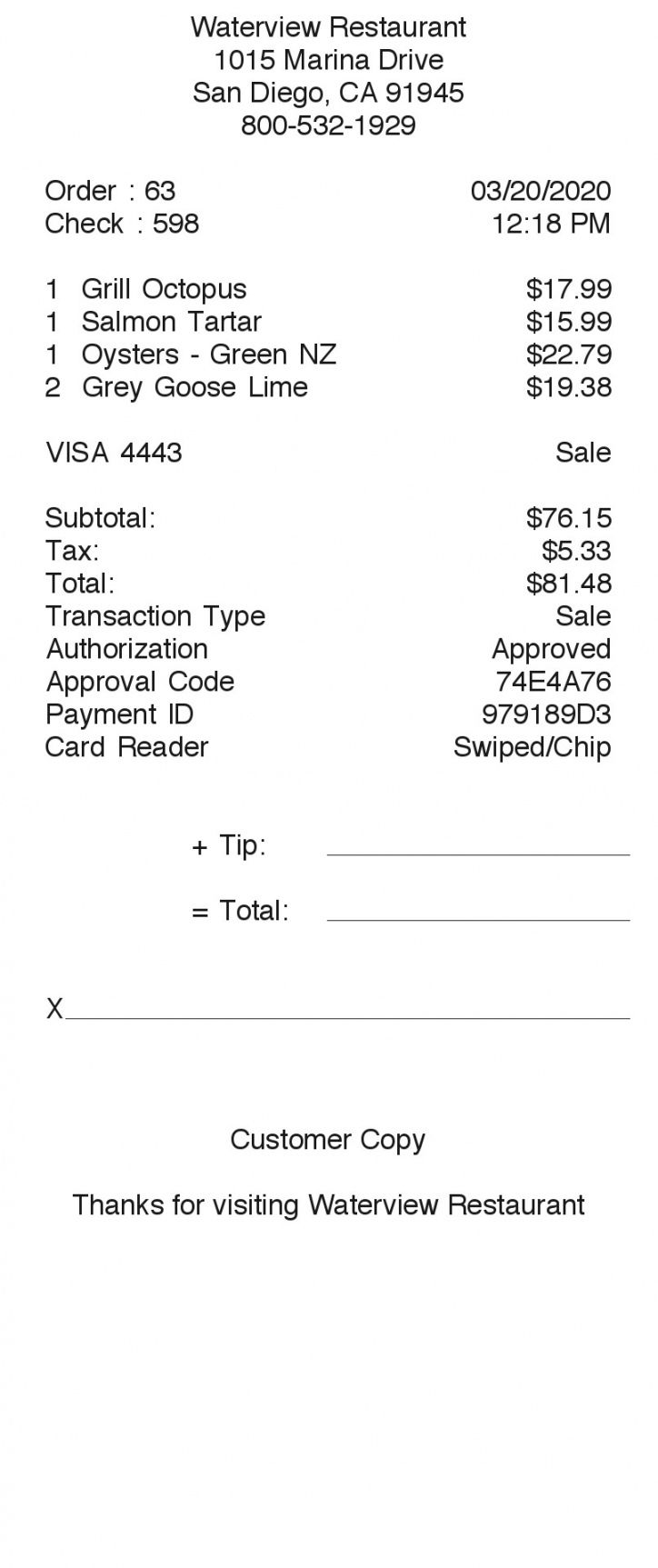 Printable Restaurant Receipt 2 Maker Tip Receipt Template PDF 