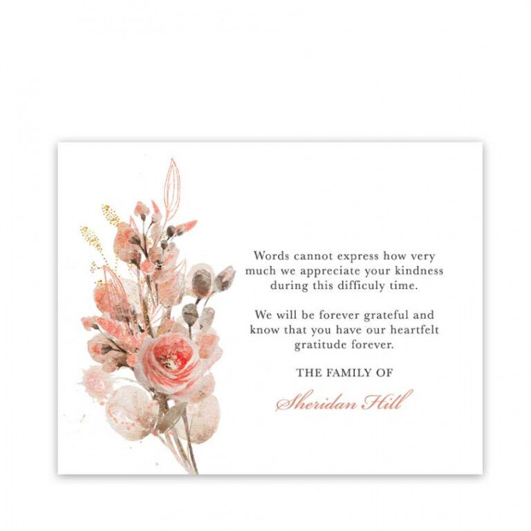 sample of sympathy thank you card customized with your