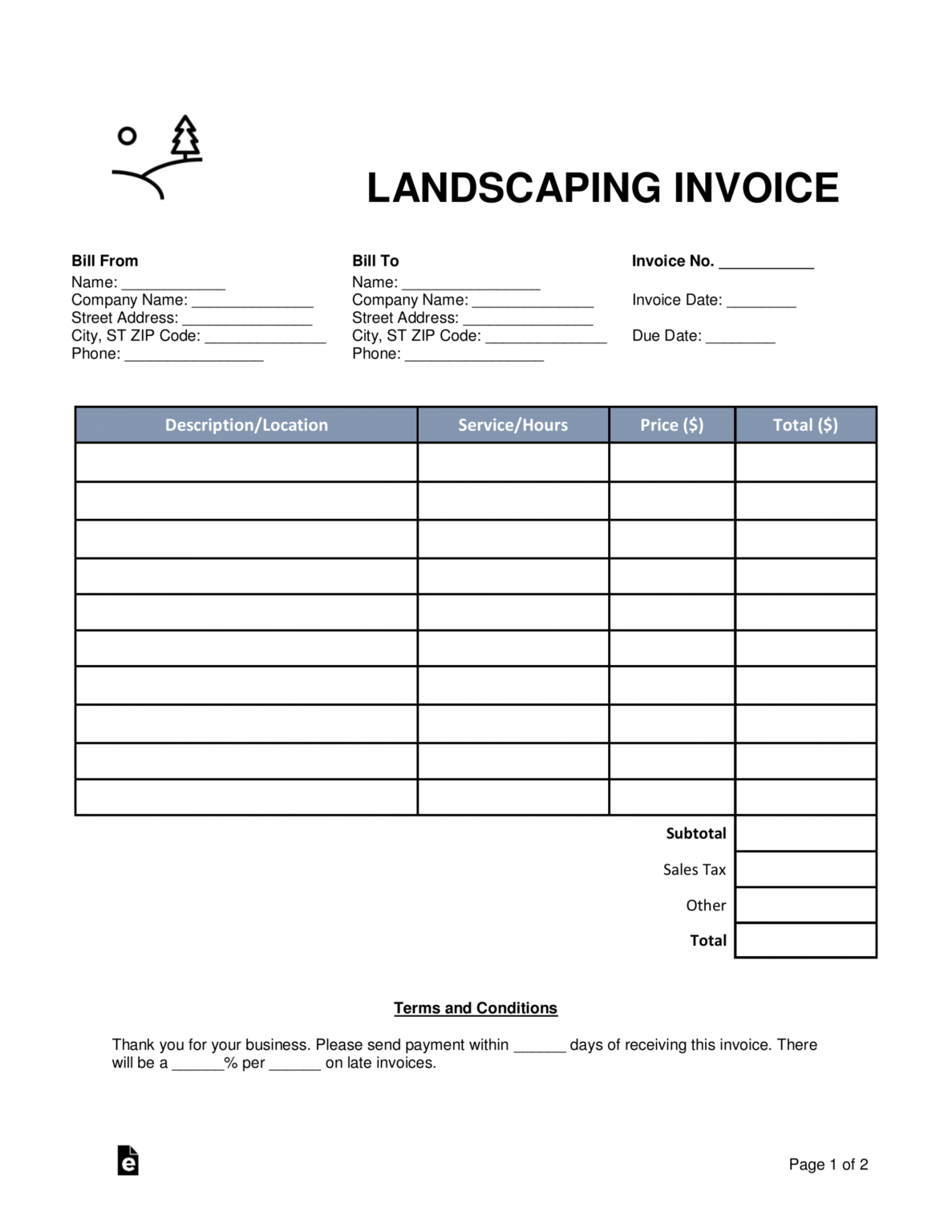 Lawn Care Invoice Template Free